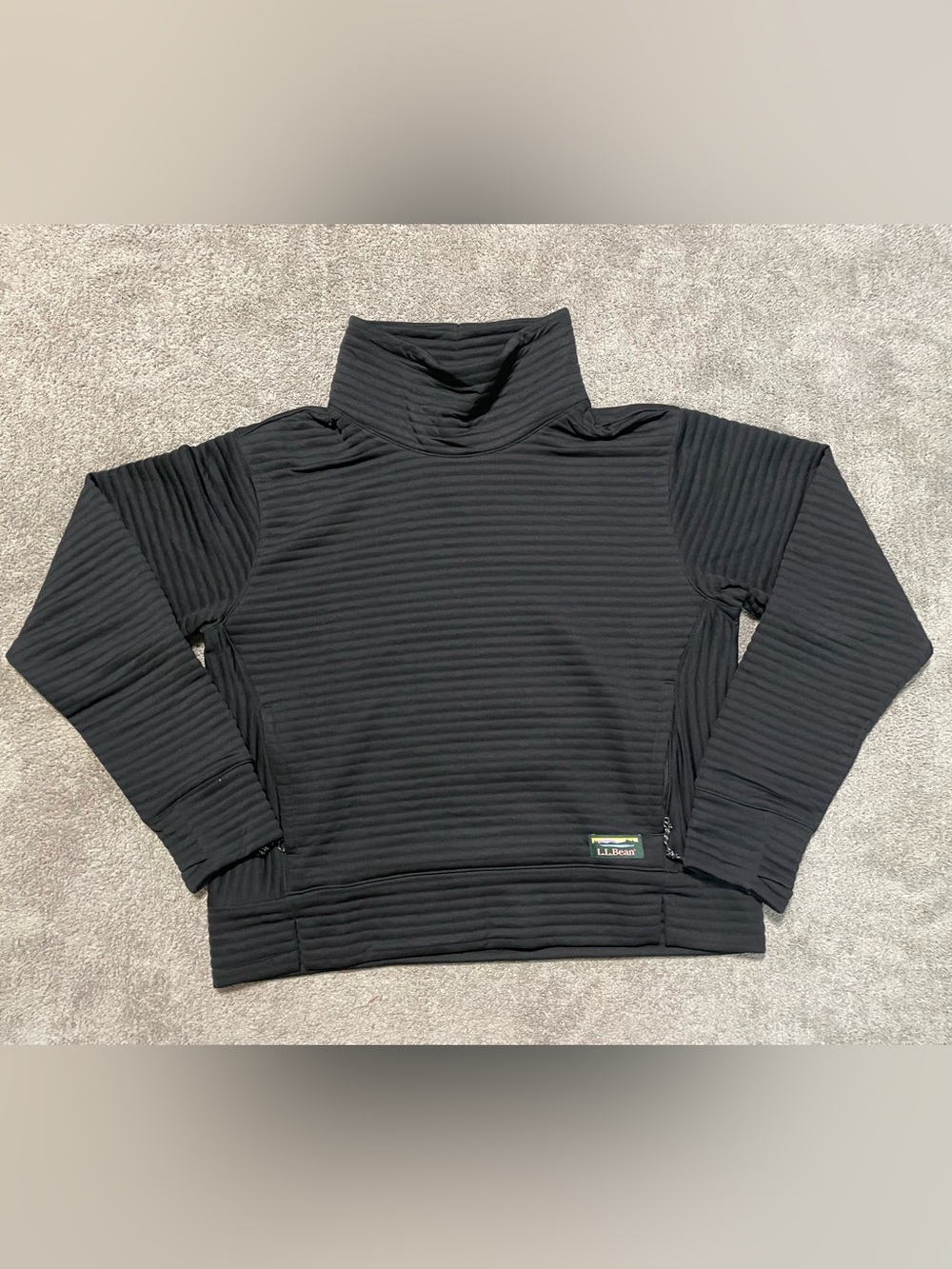 L.L.Bean Ribbed Mock Neck Pullover Womens M Black Stretch Stretchy Top Outdoor